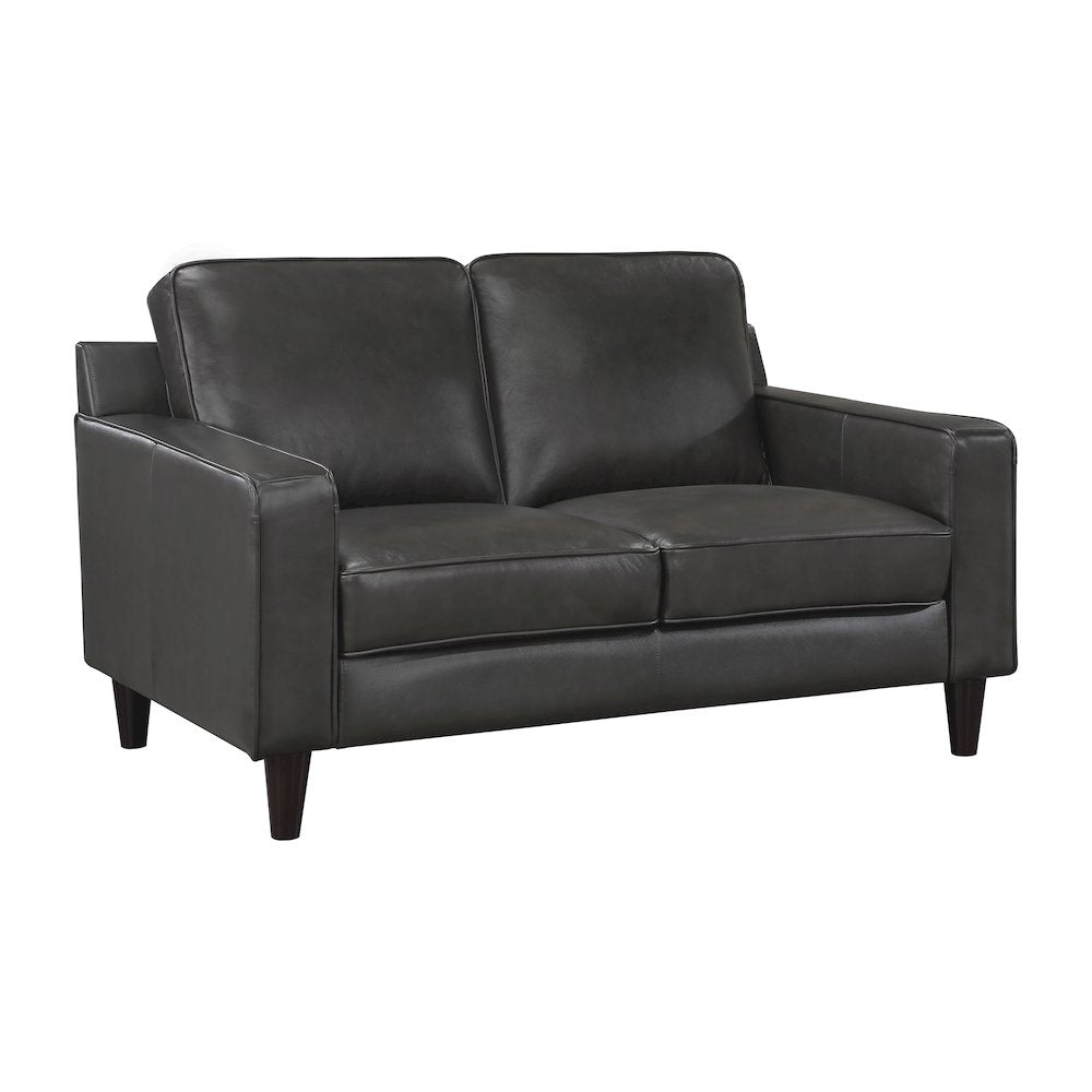 Aldrich Leather Love Seat In Gray