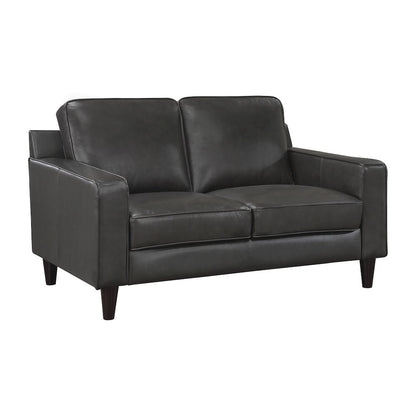 Aldrich Leather Love Seat In Gray