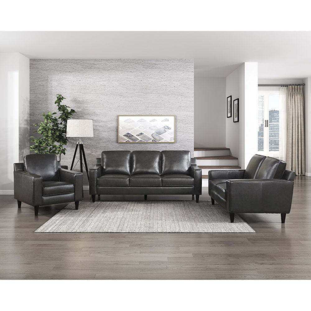 Aldrich Leather Love Seat In Gray