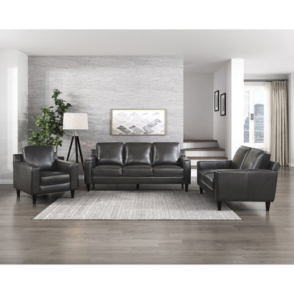 Aldrich Leather Love Seat In Gray