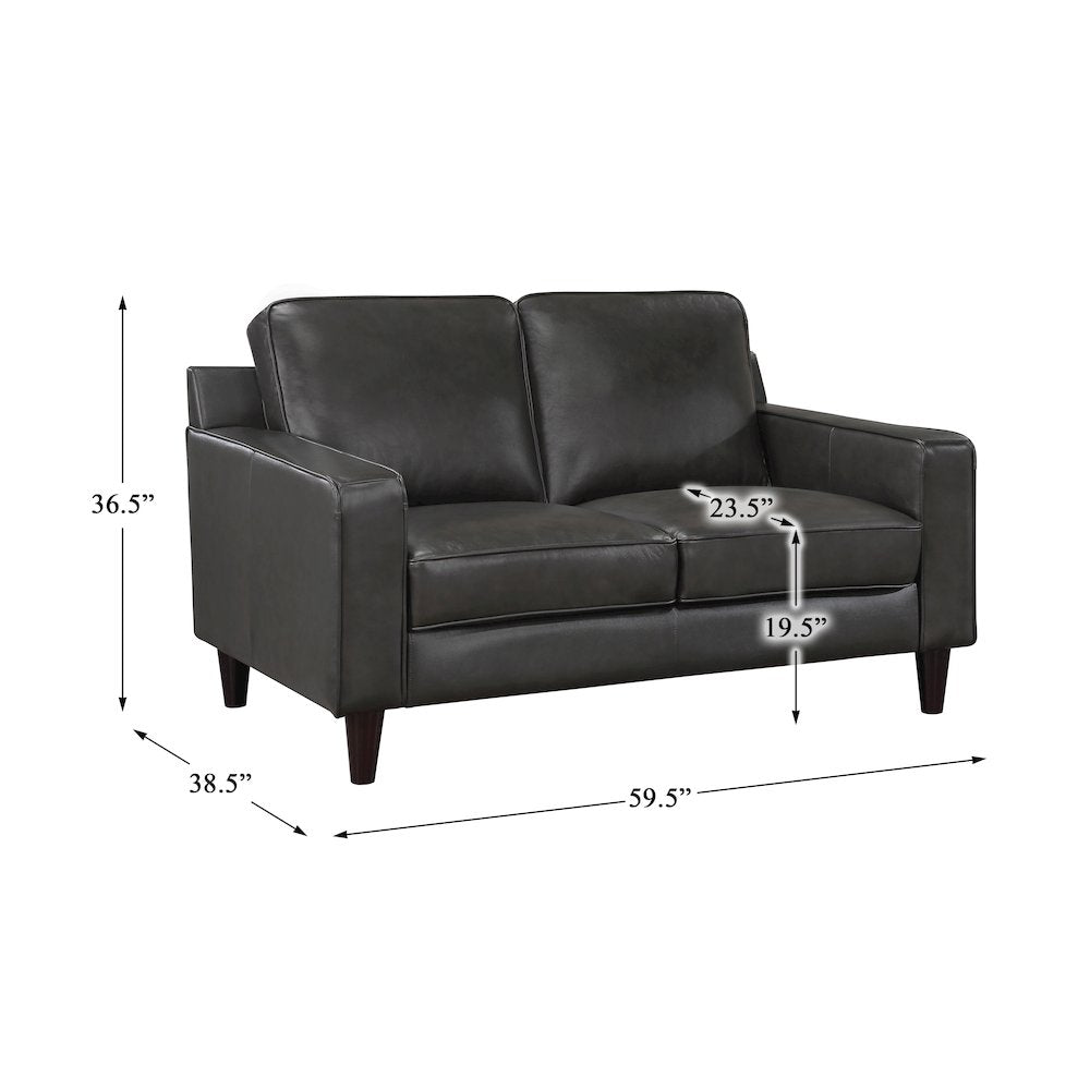 Aldrich Leather Love Seat In Gray