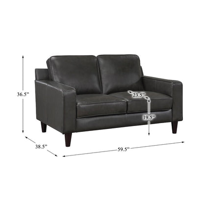 Aldrich Leather Love Seat In Gray