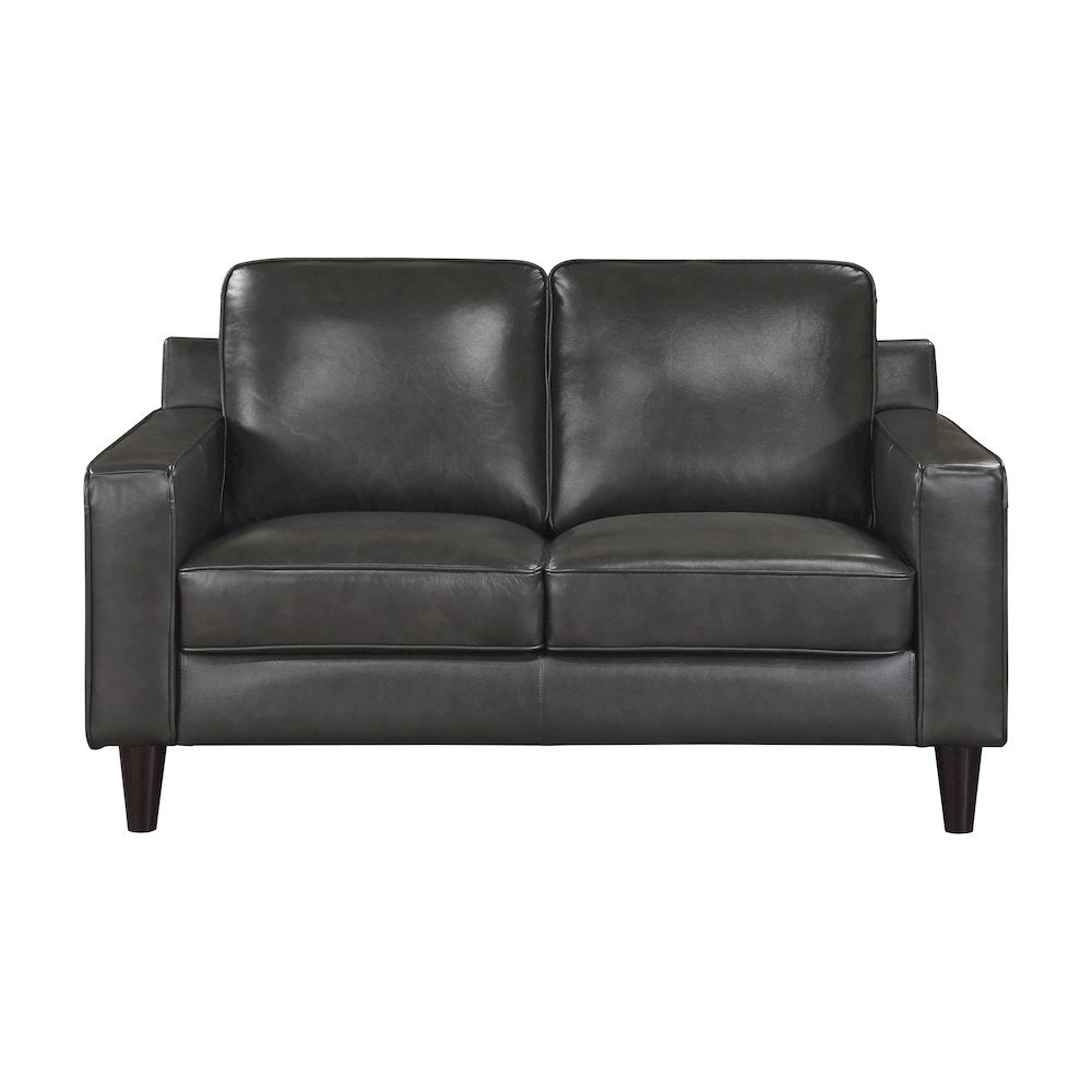 Aldrich Leather Love Seat In Gray