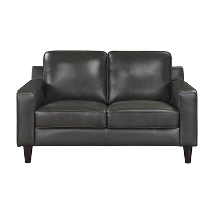 Aldrich Leather Love Seat In Gray