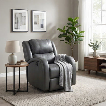 Faux Leather Power Recliner Chair for Adults, Electric Reclining, Gray