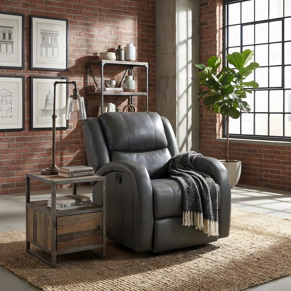 Faux Leather Power Recliner Chair for Adults, Electric Reclining, Gray