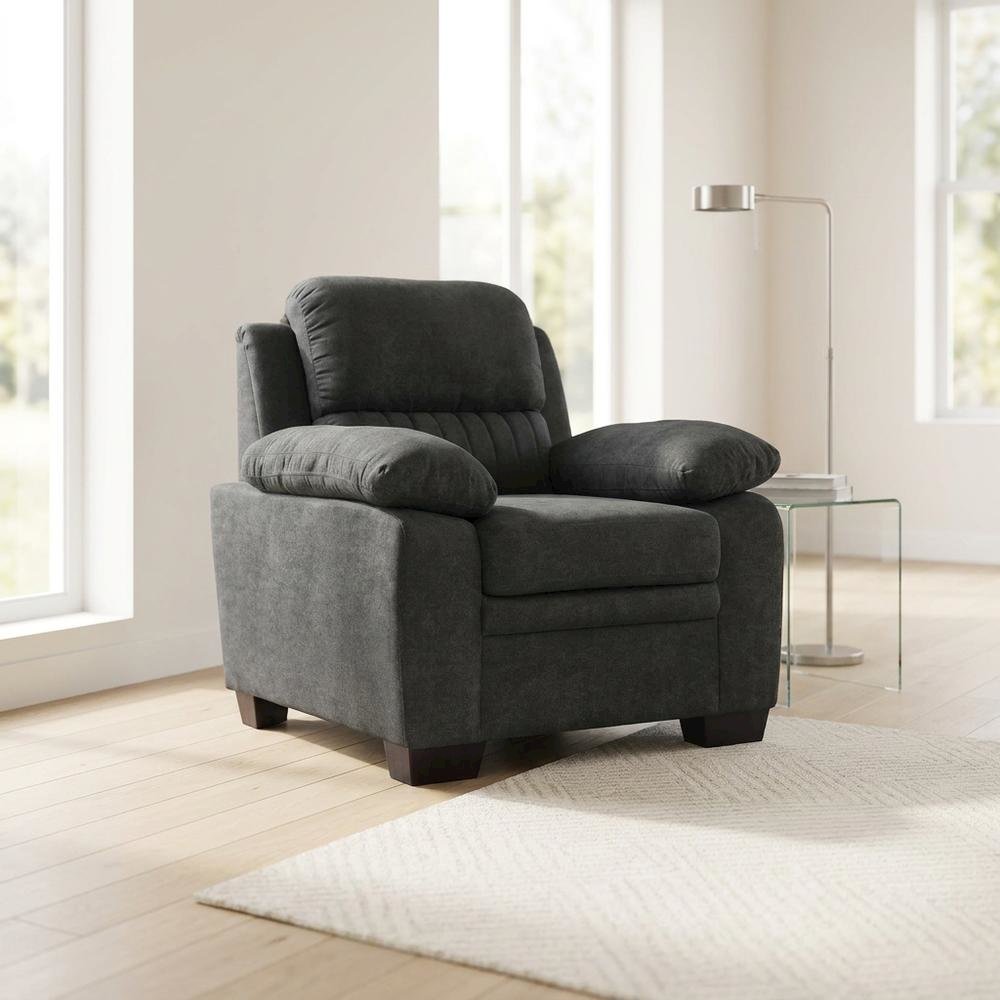 Textured Fabric Upholstered Accent Armchair for Living Room, Dark Gray