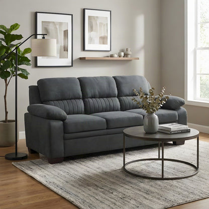 Holleman Textured Fabric Sofa with Track Arms and Tight Back, Dark Gray