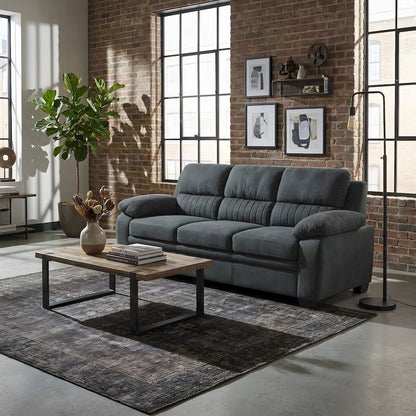 Holleman Textured Fabric Sofa with Track Arms and Tight Back, Dark Gray