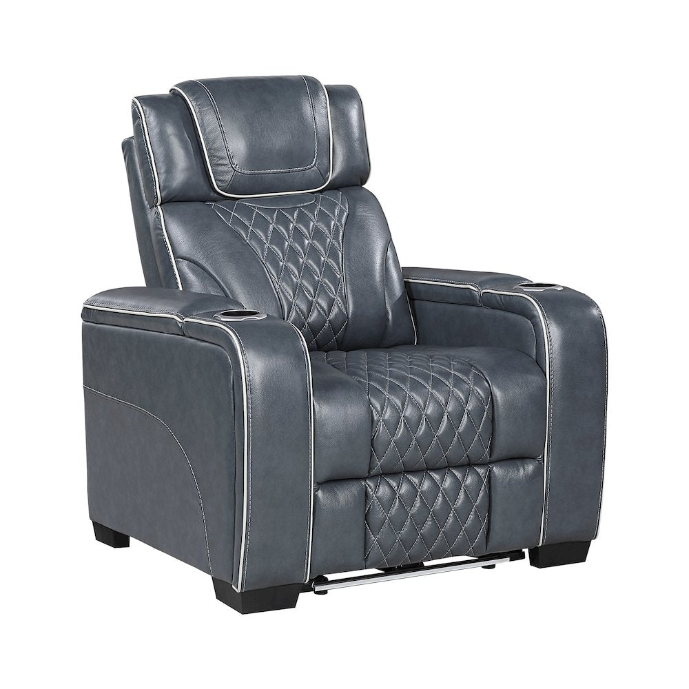 Apex Leather 3pc Set: Sofa, Love, Chair in Blue
