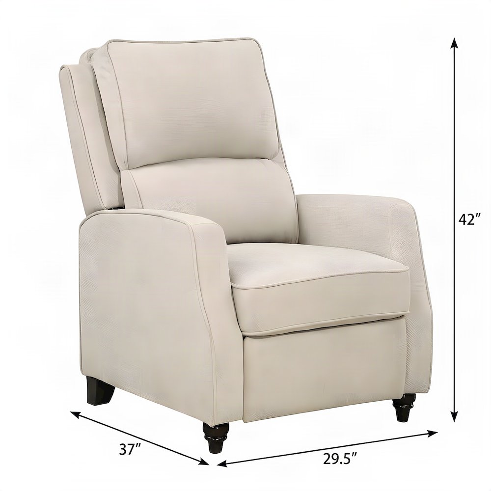 Compact Textured Fabric Manual Push-Back Recliner Chair, Small Spaces, Beige