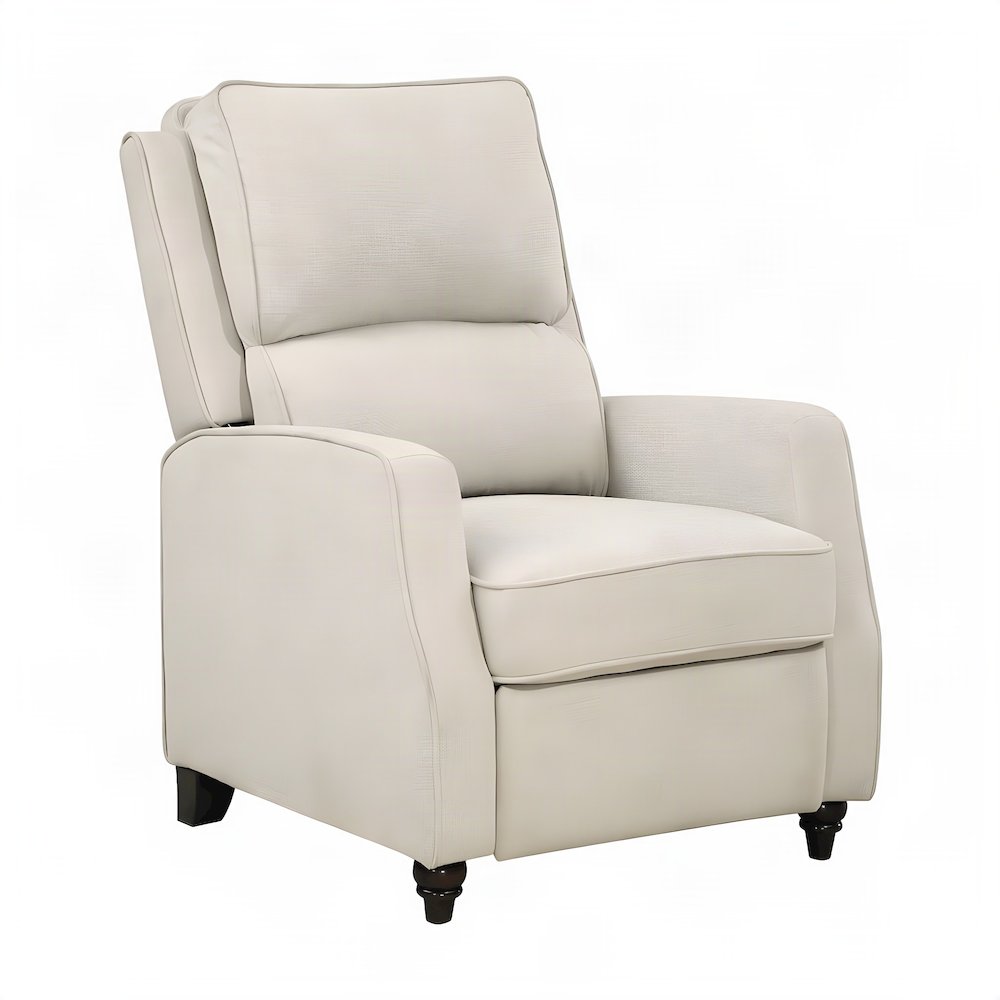 Compact Textured Fabric Manual Push-Back Recliner Chair, Small Spaces, Beige