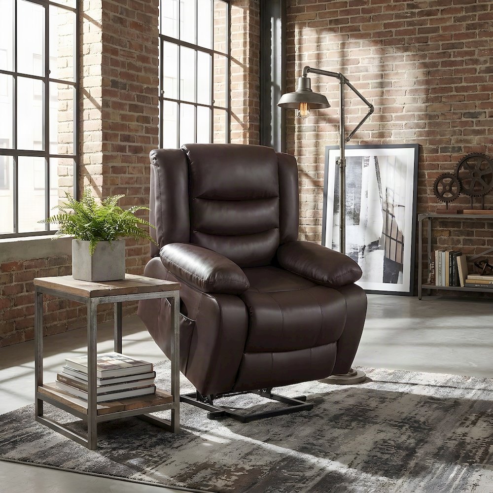 Faux Leather Power Lift Recliner Chair with Electric Recline, Dark Brown