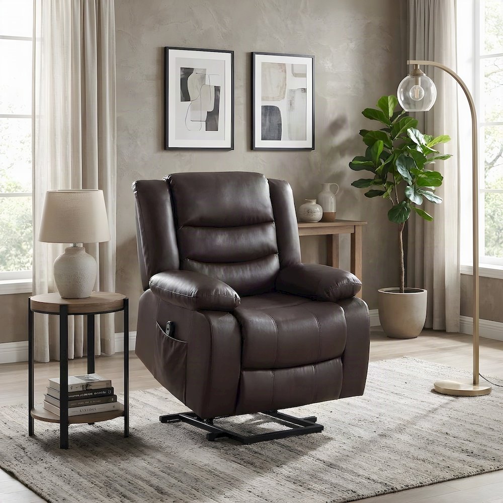 Faux Leather Power Lift Recliner Chair with Electric Recline, Dark Brown