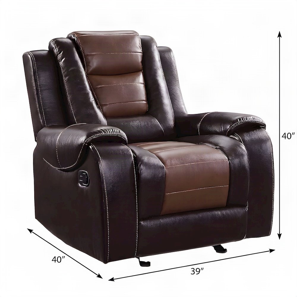 Briscoe Faux Leather Glider Recliner Chair, 2-Tone Light and Dark Brown