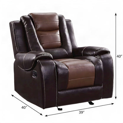 Briscoe Faux Leather Glider Recliner Chair, 2-Tone Light and Dark Brown