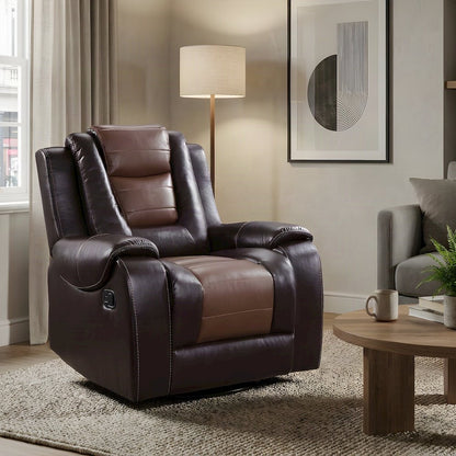 Briscoe Faux Leather Glider Recliner Chair, 2-Tone Light and Dark Brown