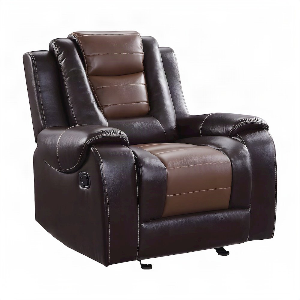 Briscoe Faux Leather Glider Recliner Chair, 2-Tone Light and Dark Brown