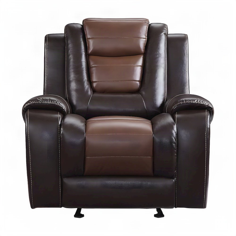 Briscoe Faux Leather Glider Recliner Chair, 2-Tone Light and Dark Brown