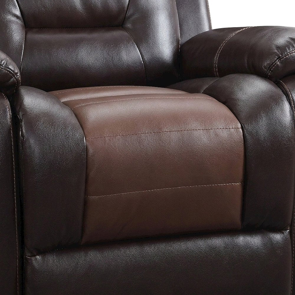 Briscoe Faux Leather Glider Recliner Chair, 2-Tone Light and Dark Brown