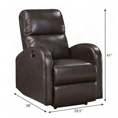 Faux Leather Power Recliner Chair with Electric Recline, Single Seat, Brown