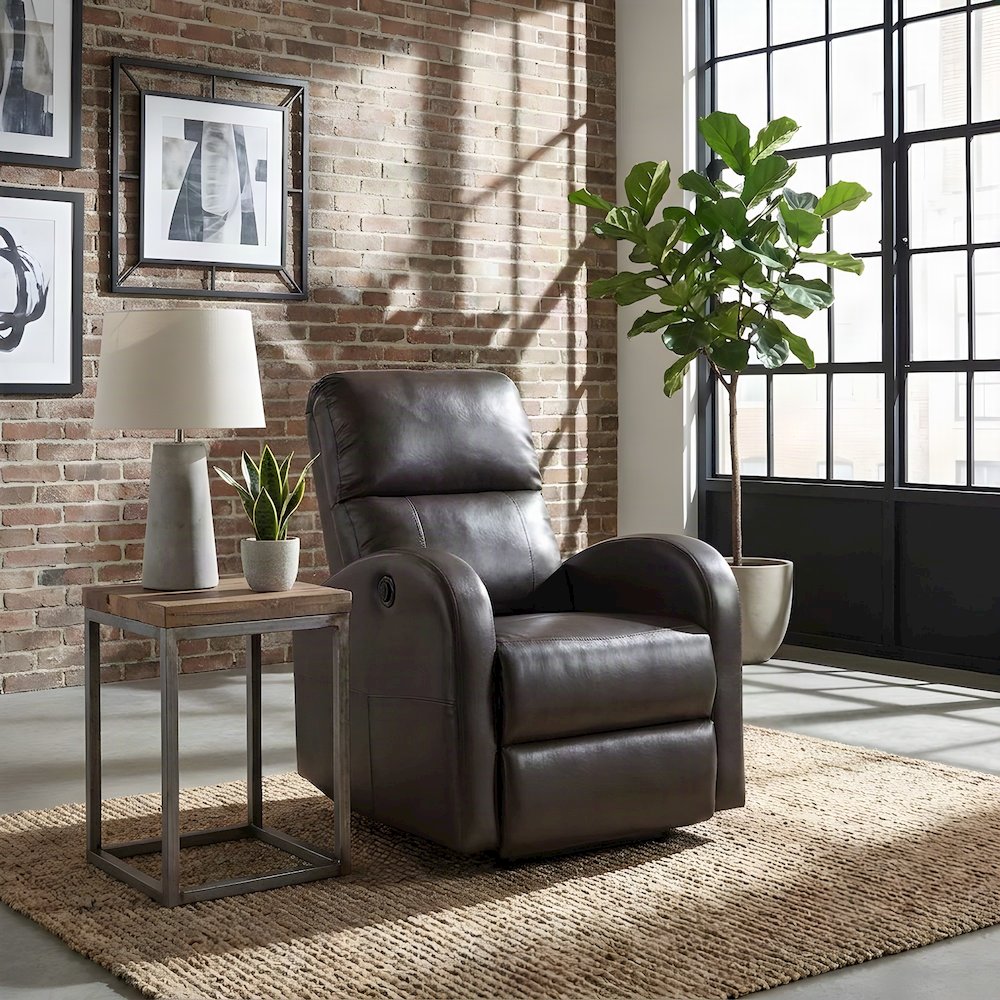 Faux Leather Power Recliner Chair with Electric Recline, Single Seat, Brown
