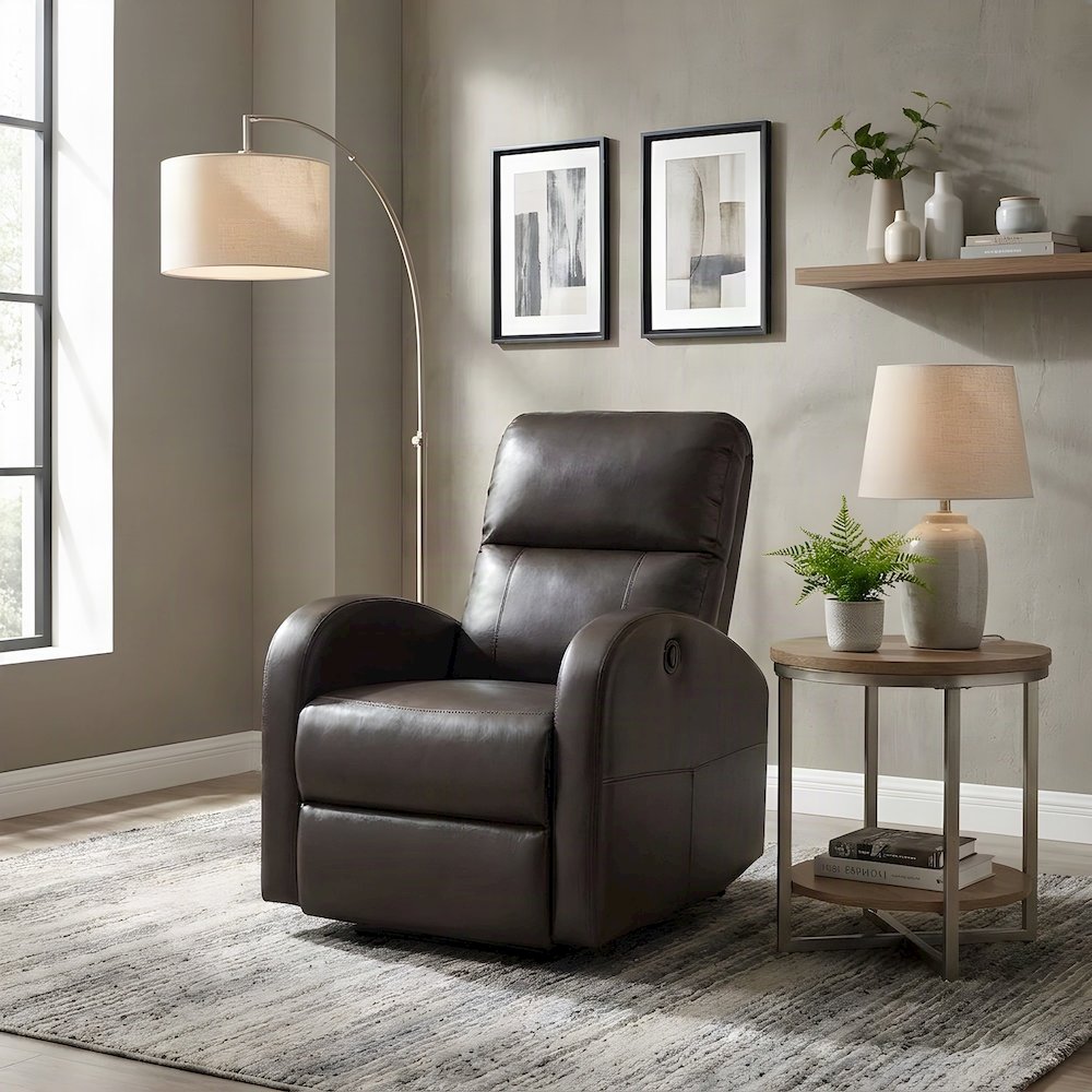 Faux Leather Power Recliner Chair with Electric Recline, Single Seat, Brown