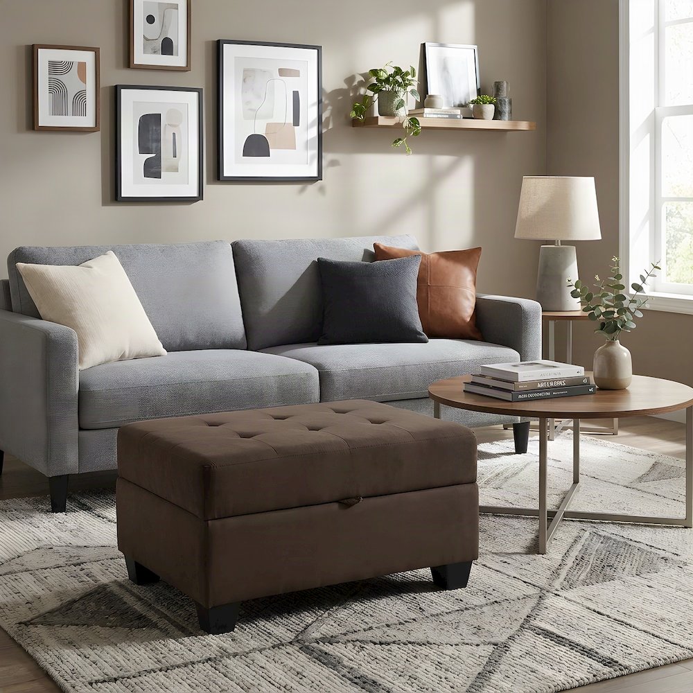 Maston Microfiber Storage Ottoman Bench with Lift-Top, Chocolate