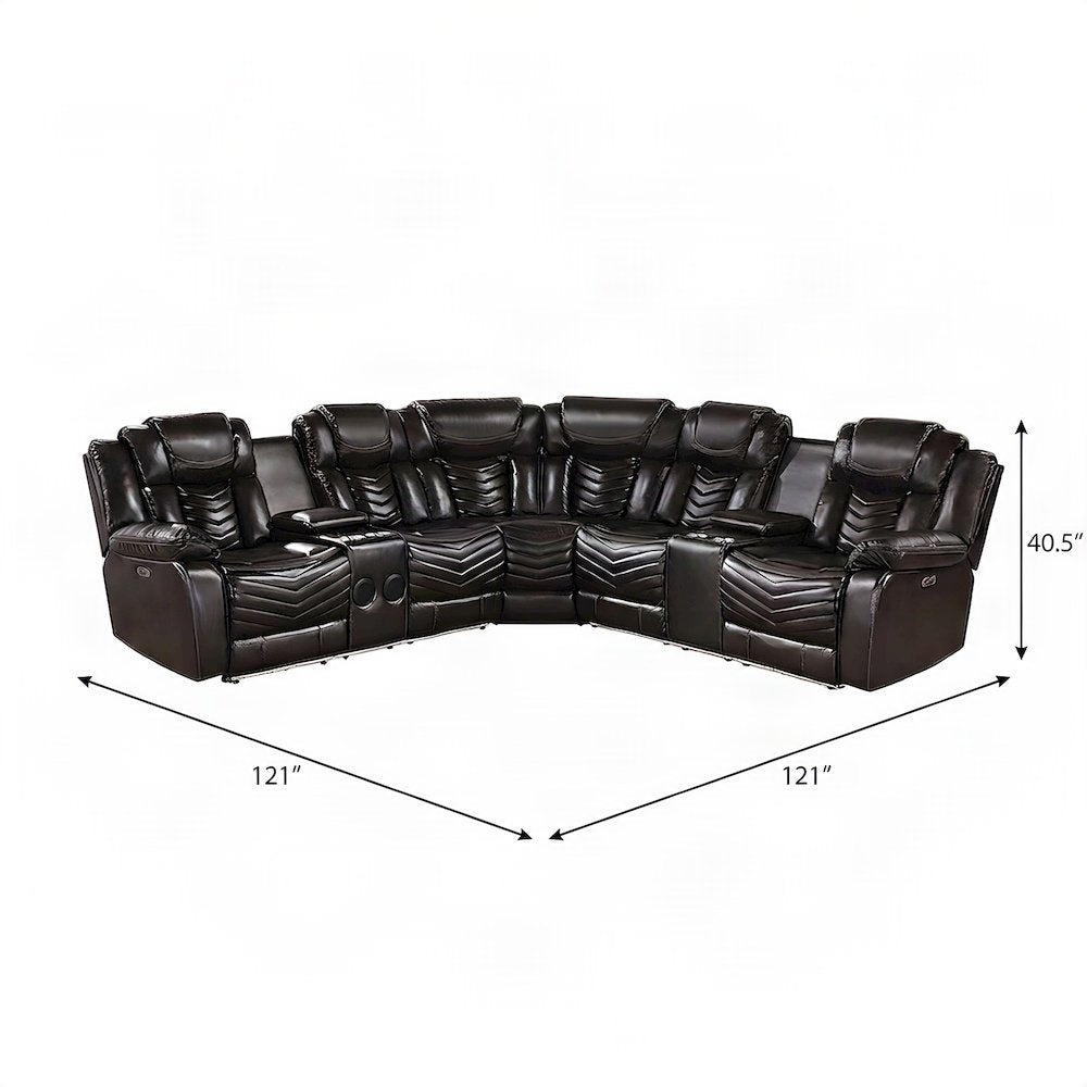 Faux Leather L-Shaped Sectional Sofa with Side Consoles, Set of 3, Dark Brown