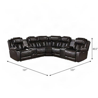 Faux Leather L-Shaped Sectional Sofa with Side Consoles, Set of 3, Dark Brown
