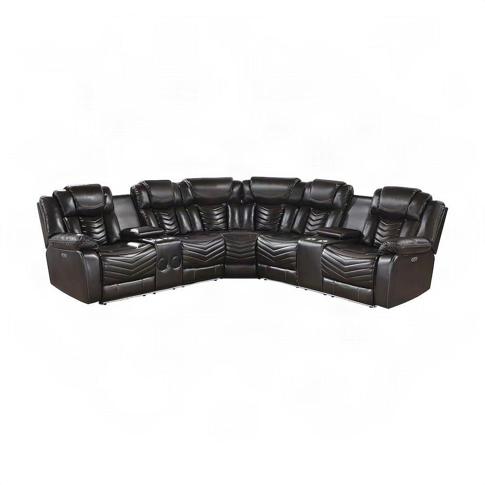 Faux Leather L-Shaped Sectional Sofa with Side Consoles, Set of 3, Dark Brown