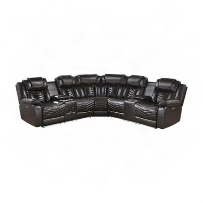 Faux Leather L-Shaped Sectional Sofa with Side Consoles, Set of 3, Dark Brown