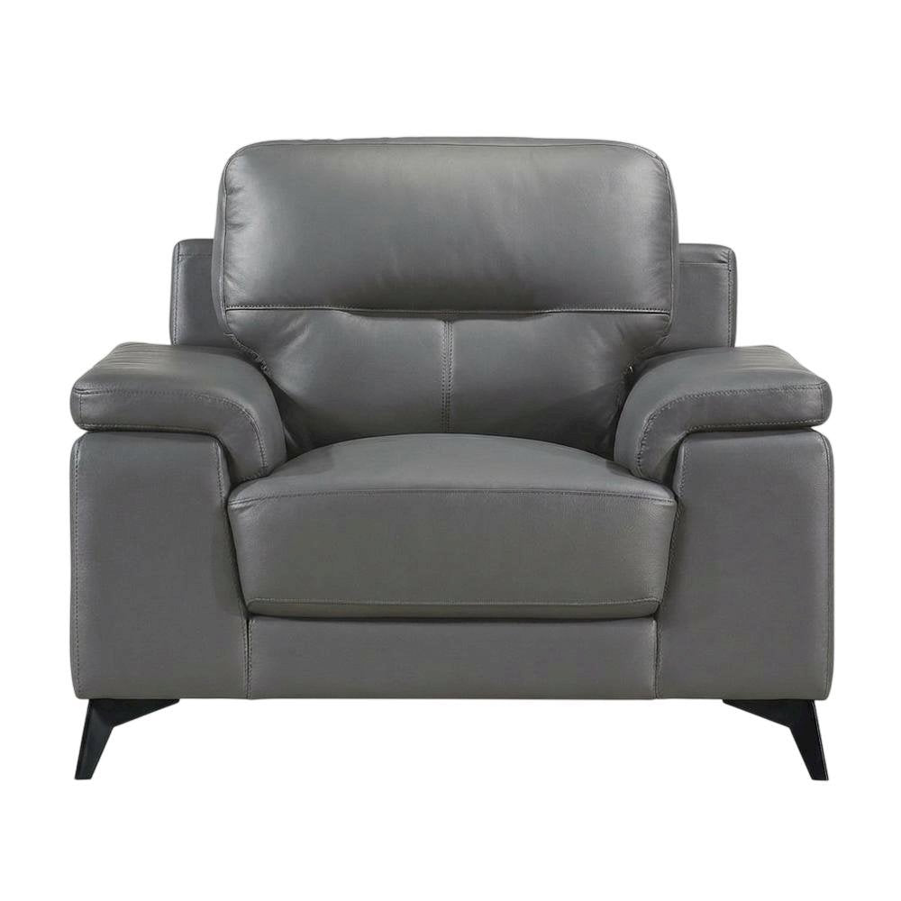 Mischa Leather Accent Chair with Padded Arms for Living Room, Dark Gray