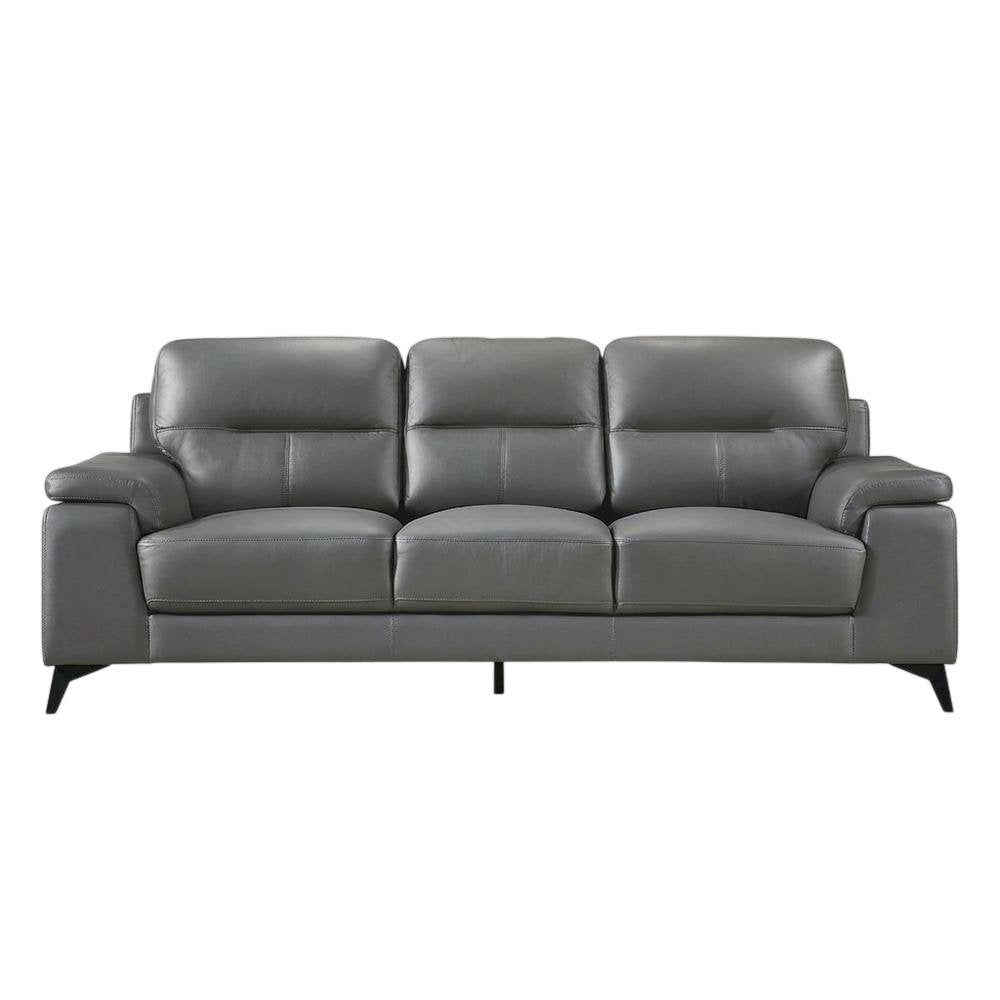Mischa Genuine Leather Sofa and Couch for Living Room, Dark Gray