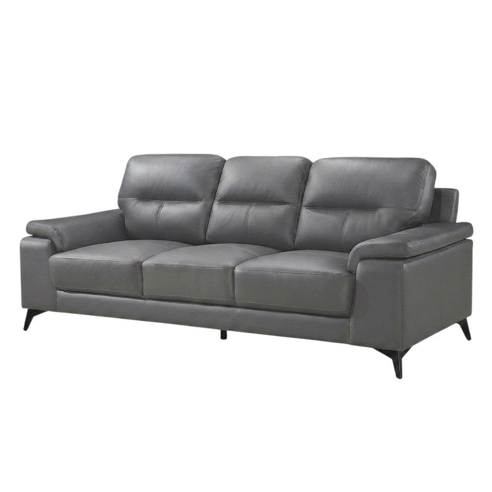 Mischa Genuine Leather Sofa and Couch for Living Room, Dark Gray