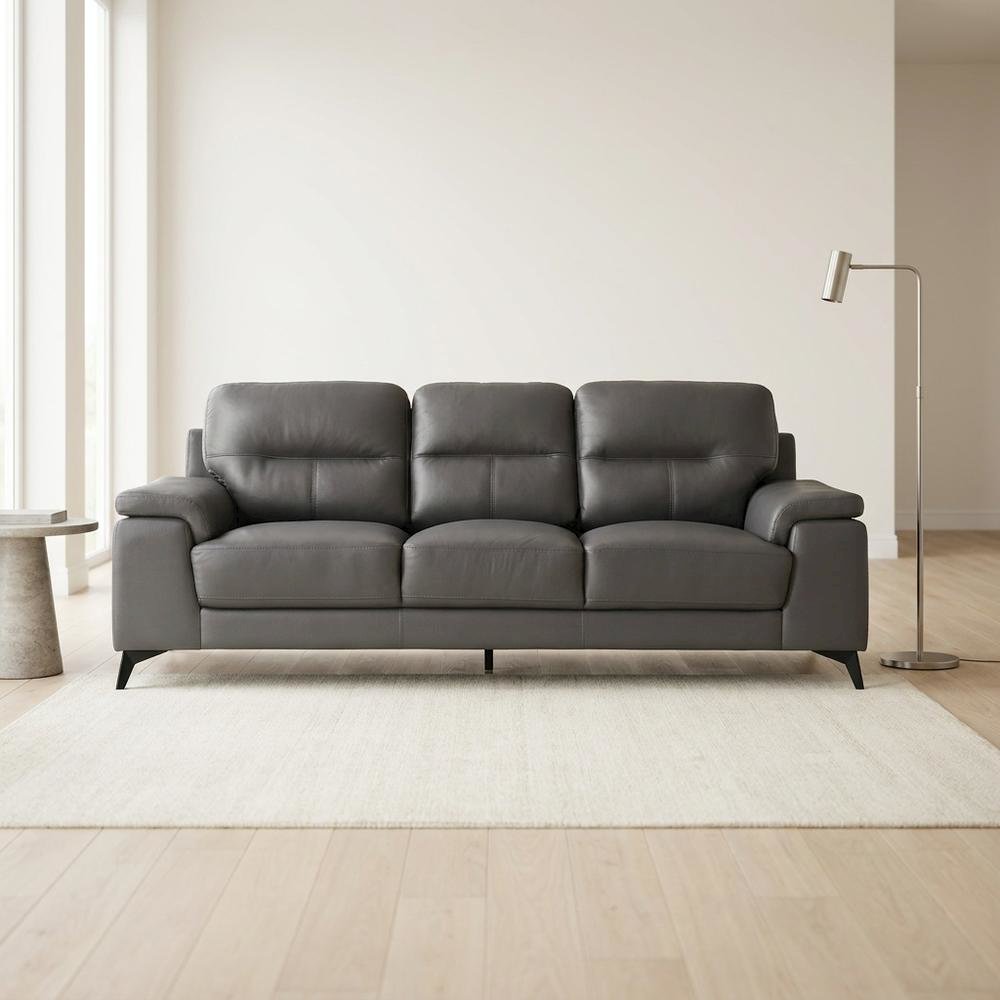 Mischa Genuine Leather Sofa and Couch for Living Room, Dark Gray
