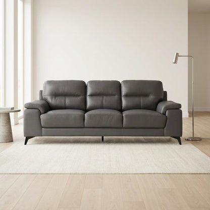 Mischa Genuine Leather Sofa and Couch for Living Room, Dark Gray