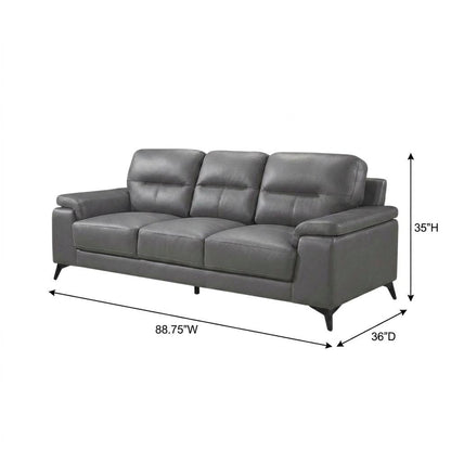 Mischa Genuine Leather Sofa and Couch for Living Room, Dark Gray