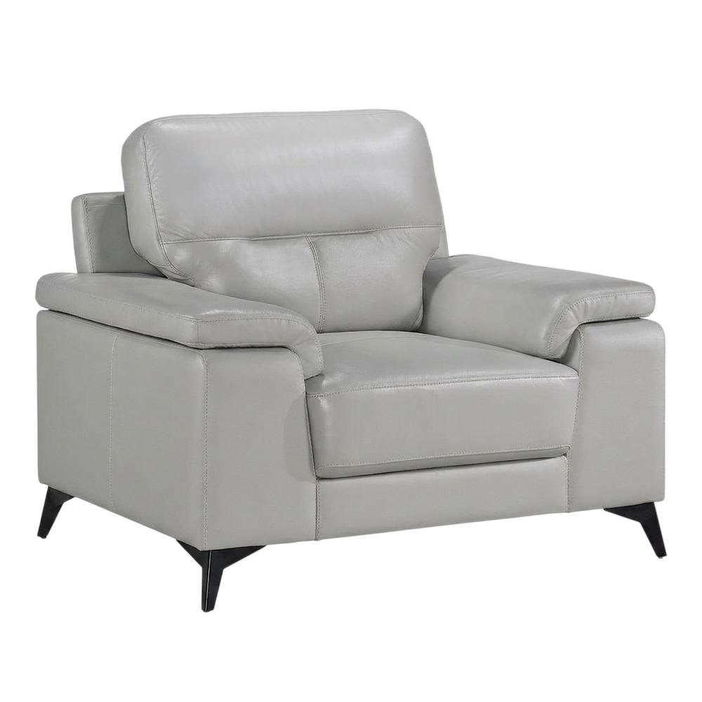Mischa Leather Accent Chair for Living Room or Bedroom, Silver Gray