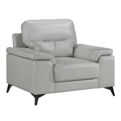 Mischa Leather Accent Chair for Living Room or Bedroom, Silver Gray