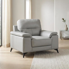 Mischa Leather Accent Chair for Living Room or Bedroom, Silver Gray