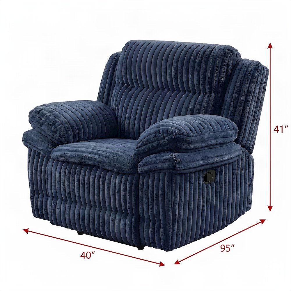 Corduroy-Upholstered Double Reclining Sofa and Loveseat Recliner Couch, Blue