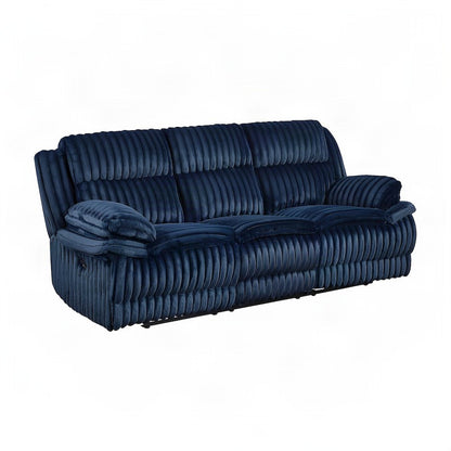 Corduroy-Upholstered Double Reclining Sofa and Loveseat Recliner Couch, Blue