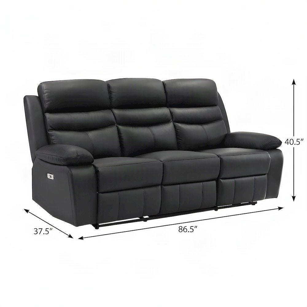 Hancock Leather Power Double Reclining Sofa, Recliner Couch and Loveseat, Black