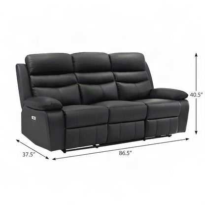 Hancock Leather Power Double Reclining Sofa, Recliner Couch and Loveseat, Black