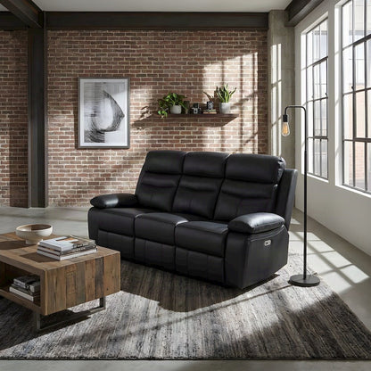 Hancock Leather Power Double Reclining Sofa, Recliner Couch and Loveseat, Black