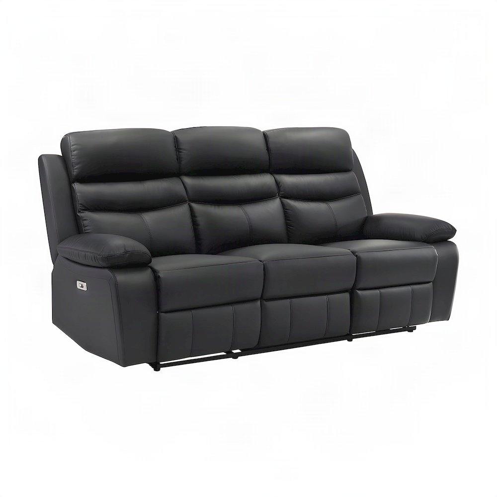 Hancock Leather Power Double Reclining Sofa, Recliner Couch and Loveseat, Black