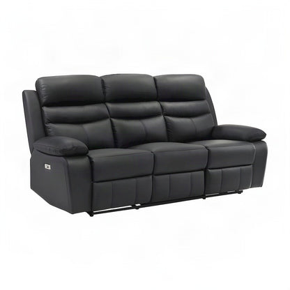 Hancock Leather Power Double Reclining Sofa, Recliner Couch and Loveseat, Black