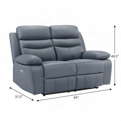 Leather Power Double Reclining Love Seat with Dual Electric Recline, Blue