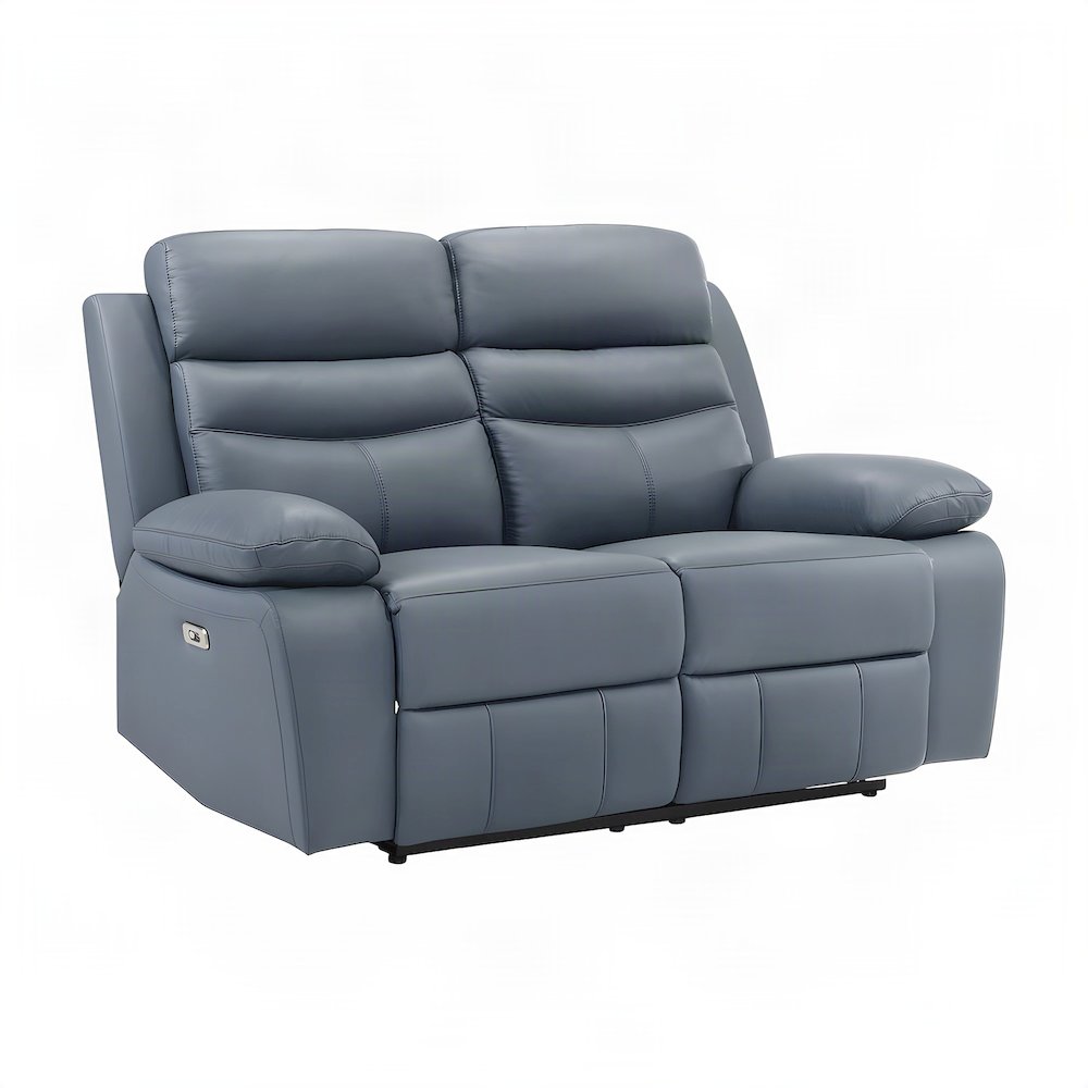 Leather Power Double Reclining Love Seat with Dual Electric Recline, Blue